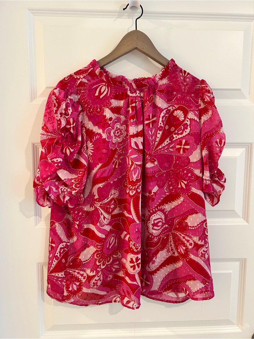 Rachel Zoe Puff Sleeve Top Pink Red Size XL